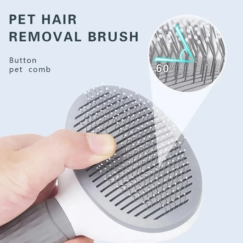 MiooBark Self-Cleaning Slicker Brush – 60° Angled Bristle Close-Up Close-up of the MiooBark self-cleaning slicker brush showing 60-degree angled bristles for effective pet hair removal