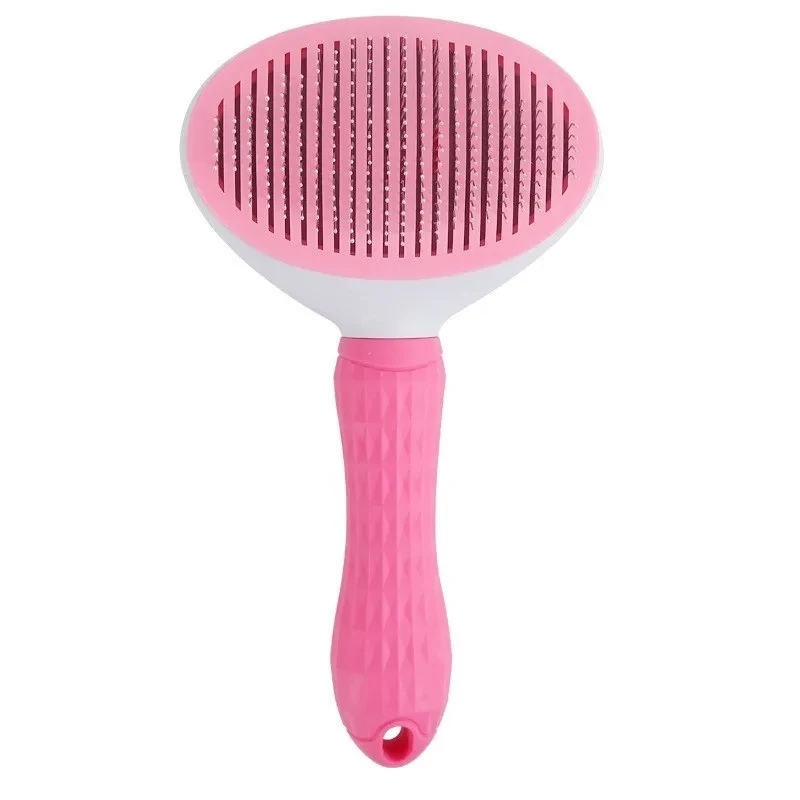 MiooBark Self-Cleaning Slicker Brush – Pink Front View Front view of the pink MiooBark self-cleaning slicker brush for dog and cat grooming