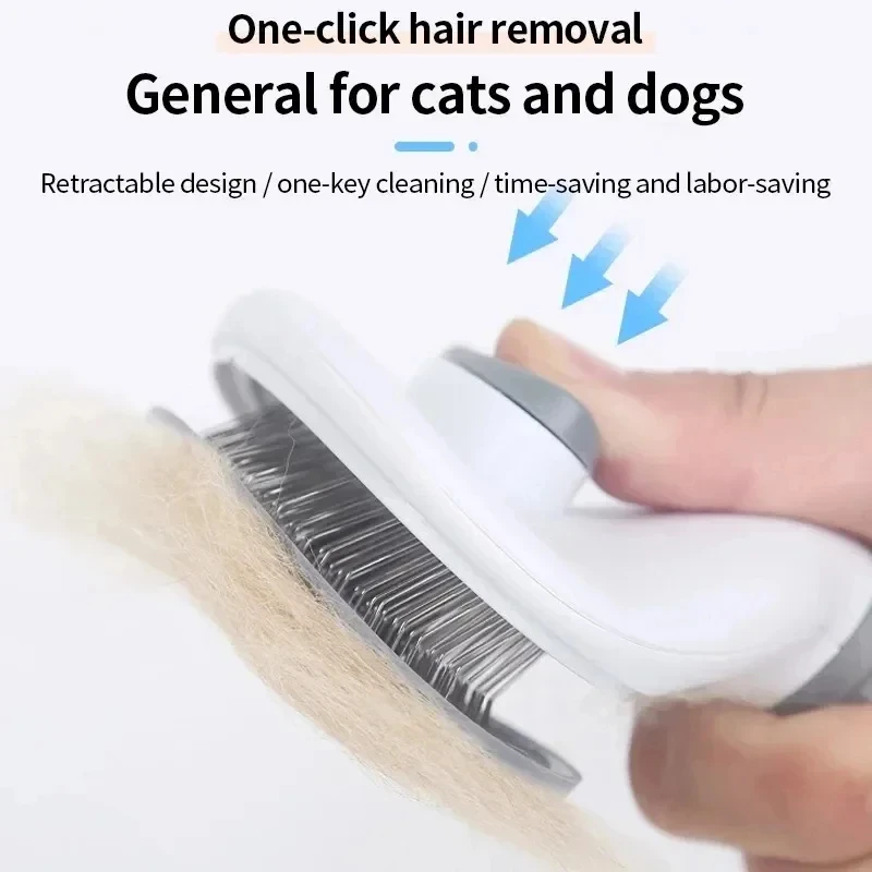 MiooBark Self-Cleaning Slicker Brush – One-Click Hair Removal Close-Up Close-up of the MiooBark self-cleaning slicker brush showing one-click hair removal for cats and dogs