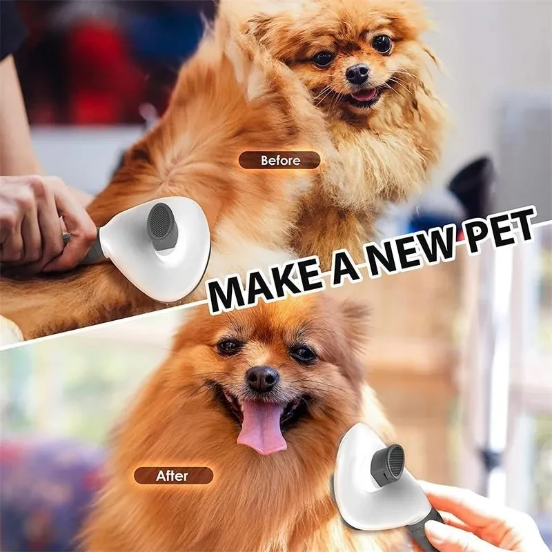 MiooBark Self-Cleaning Slicker Brush for Dogs & Cats Dog grooming before and after using MiooBark self-cleaning slicker brush
